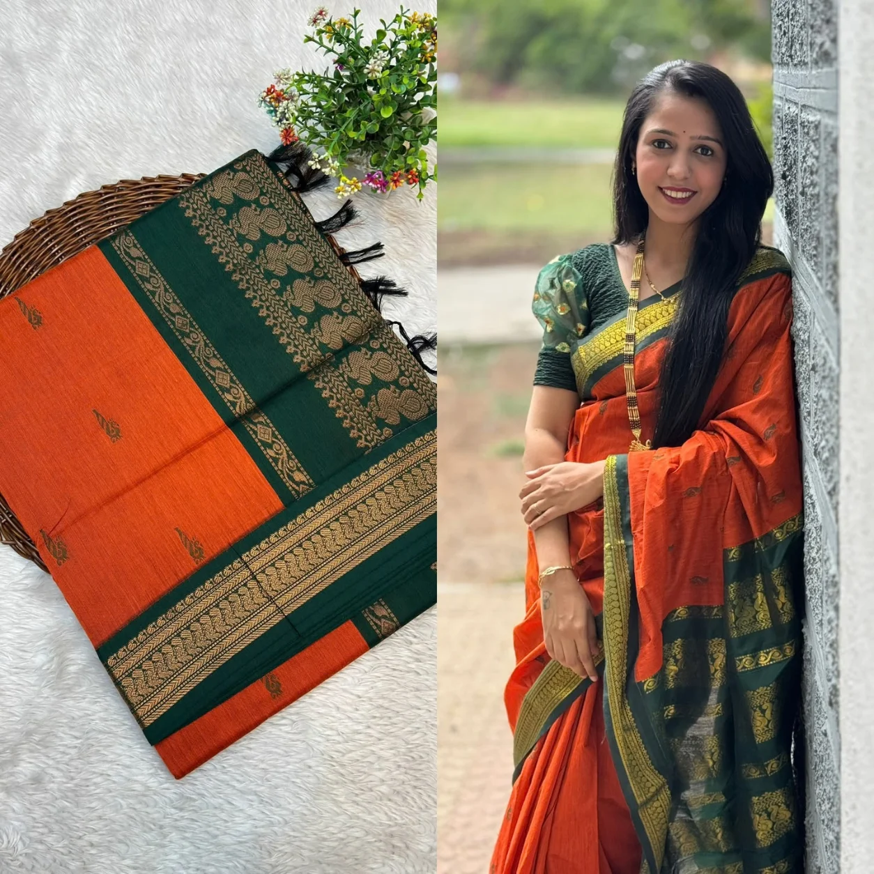 284 Orignal Gadwal Contras Blouse/ Shoulder Butta - Image 1