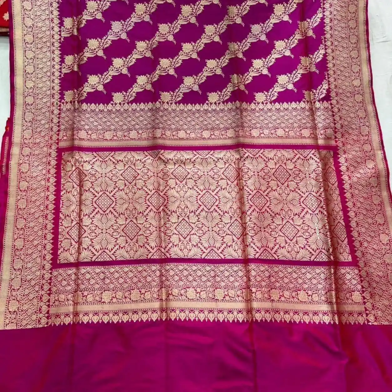 Banarsi slot- (7) Banarasi Ktaan Silk Saree Golden Colour Zari Combination - Image 1