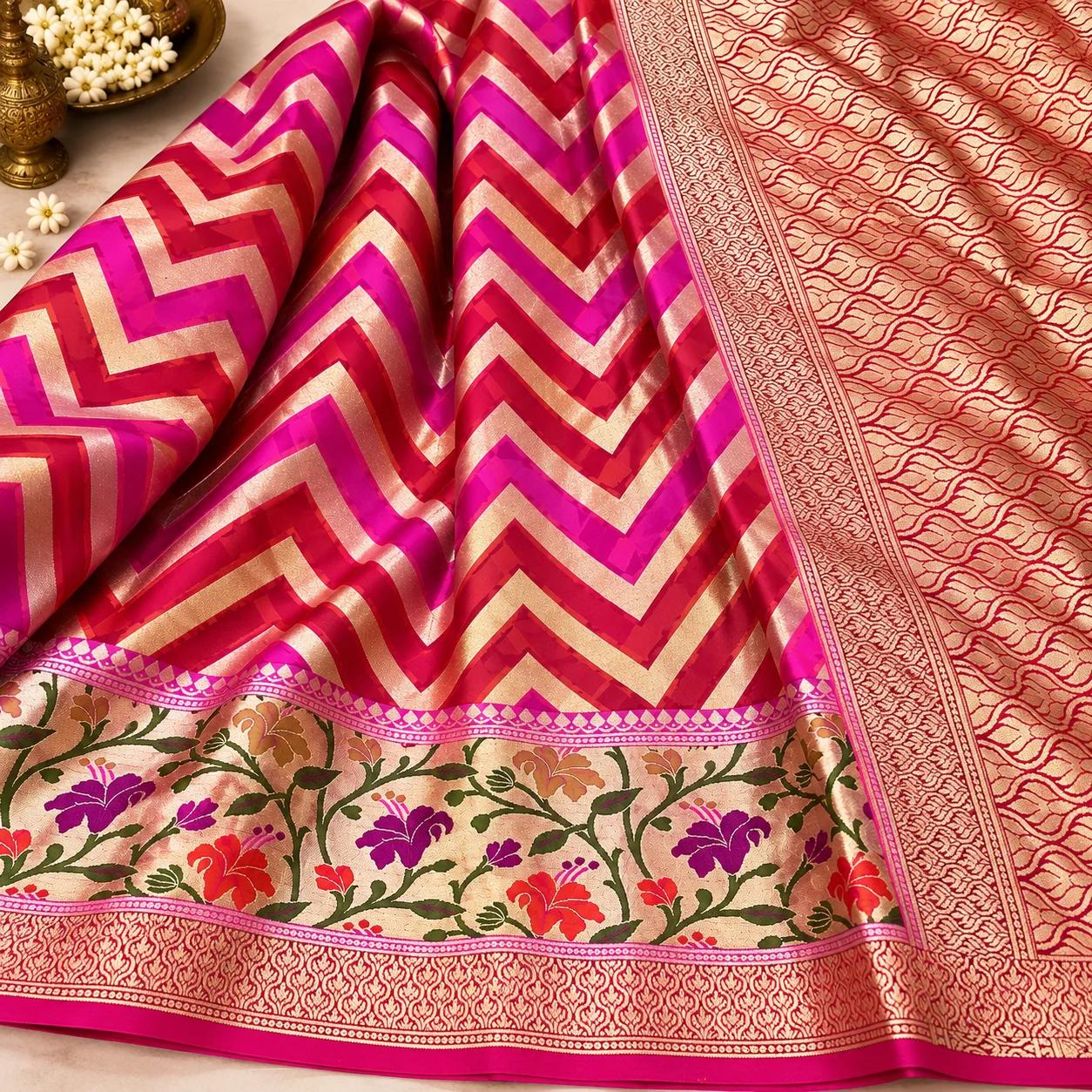 ChatGPT Image Sep 21, 2026, 01_59_46 PM Pure Chiffon Khaddi Silk Saree Golden Zari Meenakari Scuit - Image 1