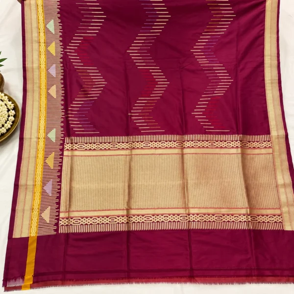 Pure Ktaan Khadi Silk Saree Meenakari Scuit Zigzag