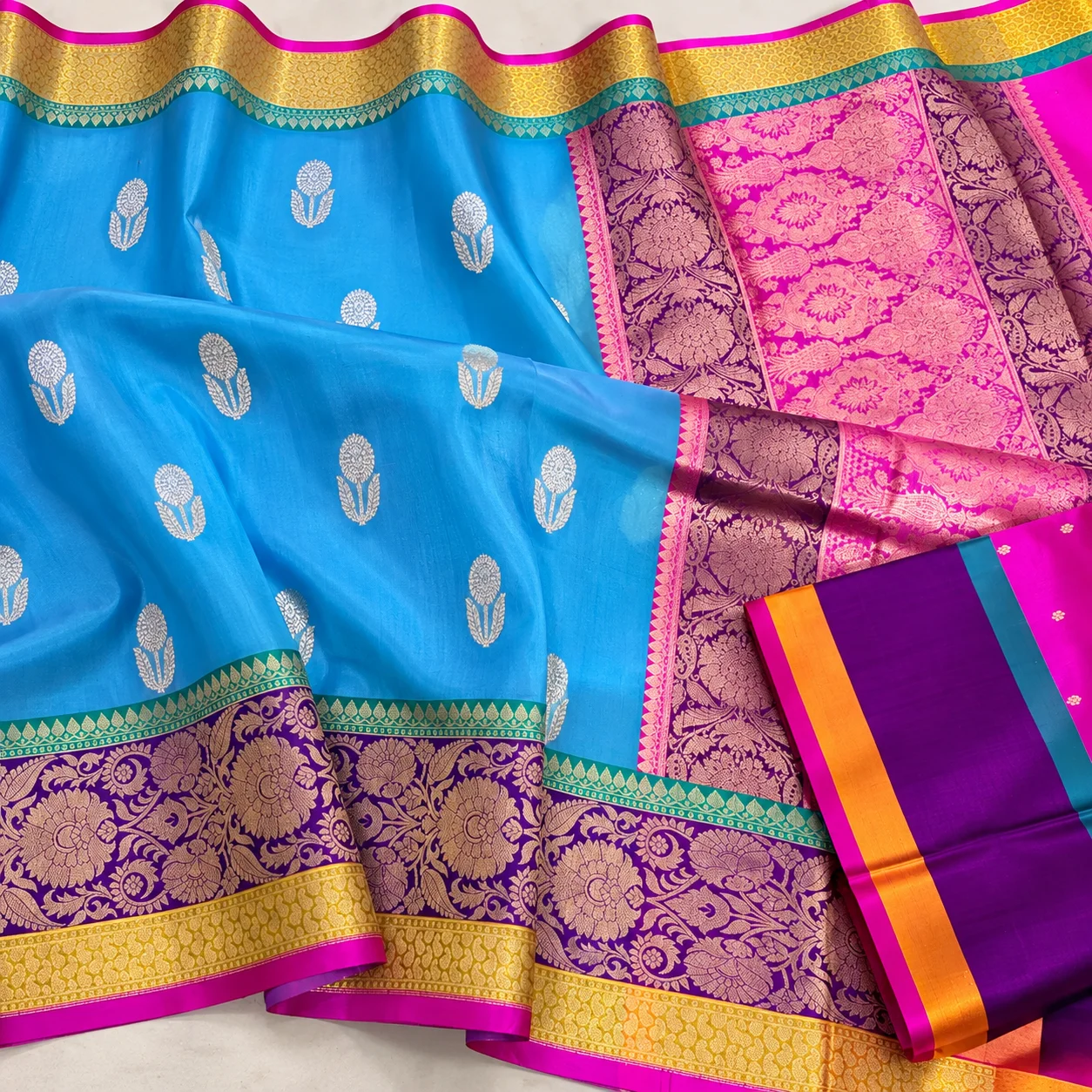 Pure organza silk saree golden and silver zari Pure Organza Silk Saree Golden and Silver Zari - Image 1