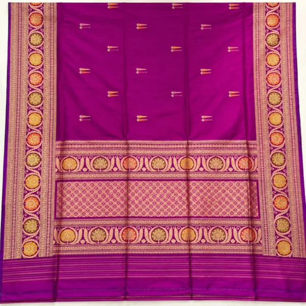 Banarsi Ktaan Khaddi Silk Saree Two Colour Meena and Zari Combination Saree