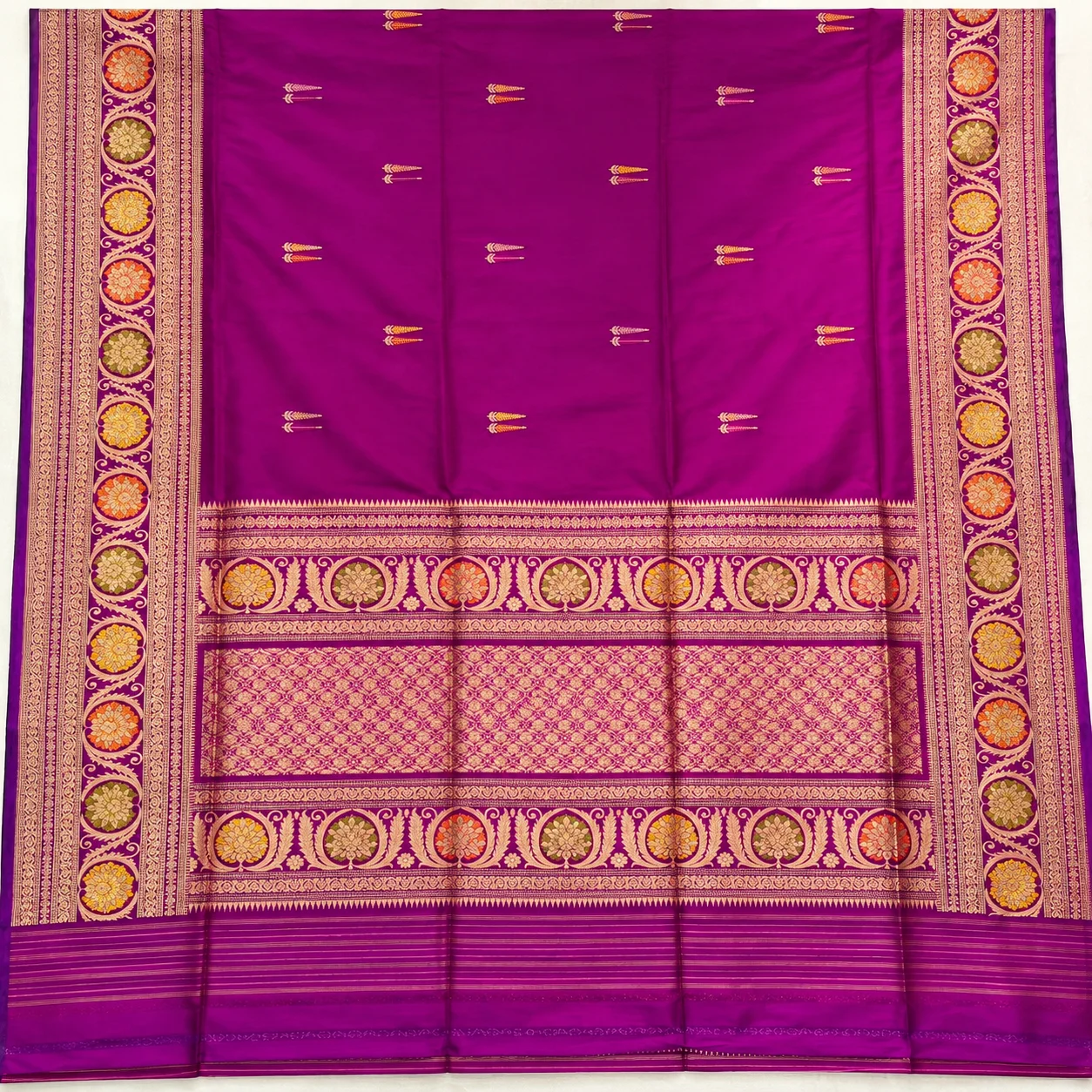 Banarsi ktaan khaddi silk saree two' colour meena and zari combination saree Banarsi Ktaan Khaddi Silk Saree Two Colour Meena and Zari Combination Saree - Image 1