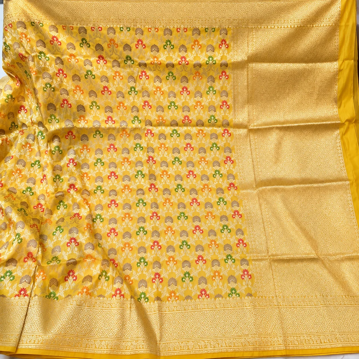 Banarasi Katan Silk Multicolour Meena Floral Jaal Saree Banarasi Katan Silk Multicolour Meena Floral Jaal Saree - Image 1