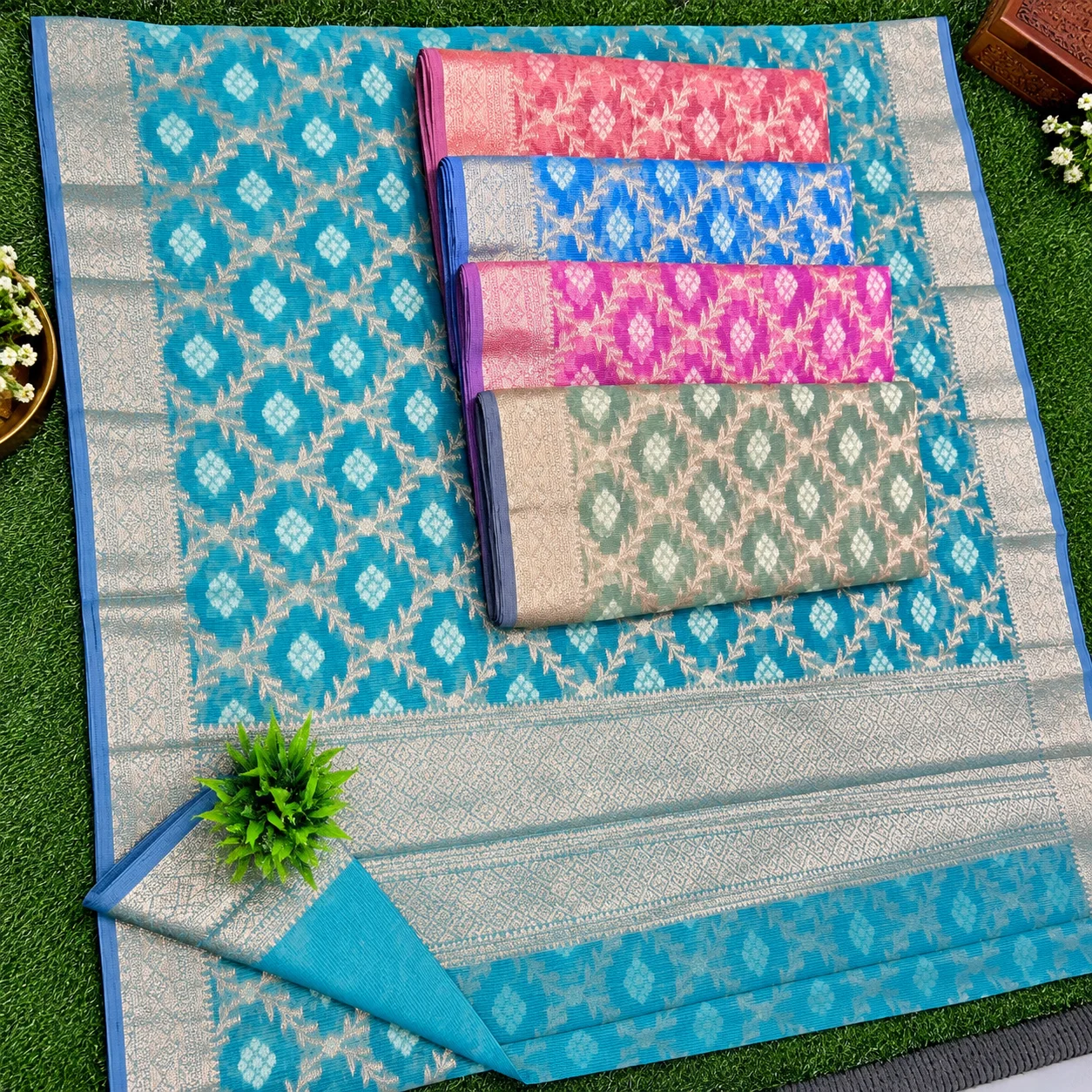 ChatGPT Image Sep 23, 2026, 02_50_56 PM Diamond Floral Jaal Cotton Saree Collection - Image 1