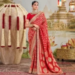 Pure Viscose Khaddi Georgette Full Saree Heavy Embroidery - Image 2