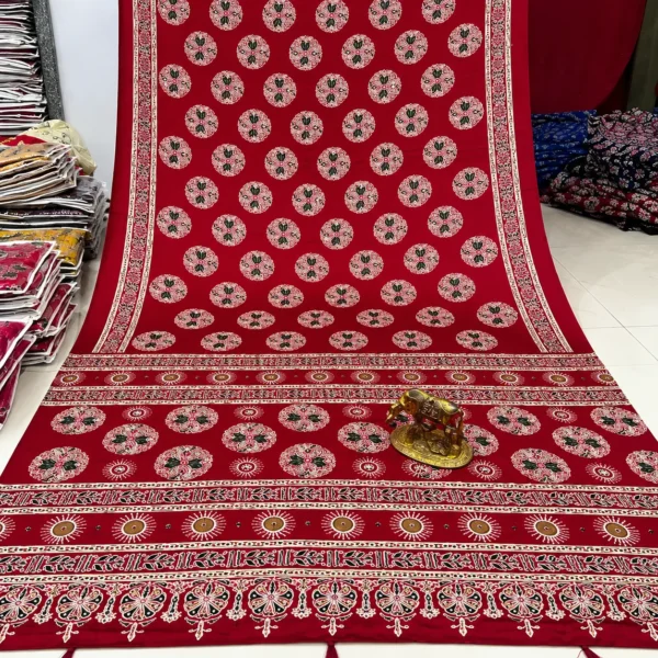 Ajrakh Mirror Sibori Satin Silk Saree