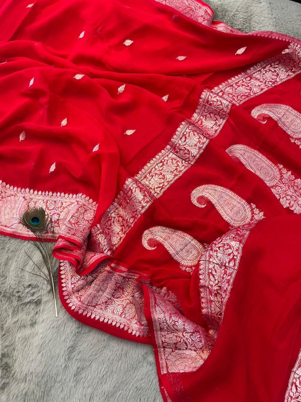 e13fe6a6-507c-43ec-9f75-15a119e2e267 Banarsi Khaddi Chiffon Saree - Image 1