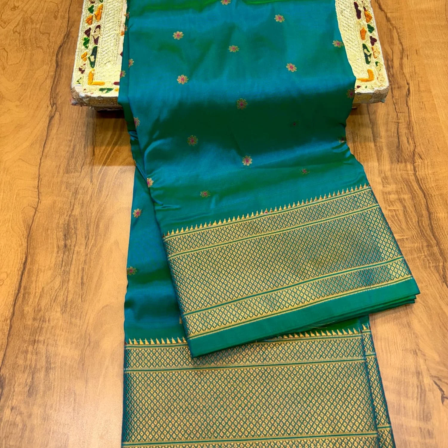 teal_saree_1x1 Meena Kalanjali Premium Tana Soft Silk Paithani - Image 1