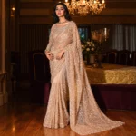 Champagne Rose Gold Heavy Embroidered Designer Saree
