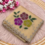 Premium Tissue Silk Brush Print Saree with Jarkan Work - Image 6