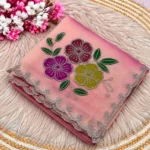 Premium Tissue Silk Brush Print Saree with Jarkan Work - Image 5