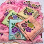 Premium Tissue Silk Brush Print Saree with Jarkan Work
