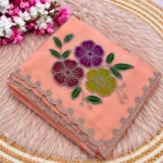 Premium Tissue Silk Brush Print Saree with Jarkan Work - Image 2