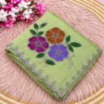 Premium Tissue Silk Brush Print Saree with Jarkan Work - Image 3